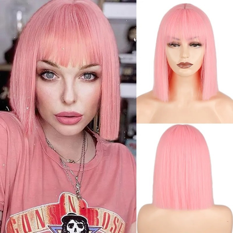 Wig Fiber Net - Women's straight wig with air bangs,